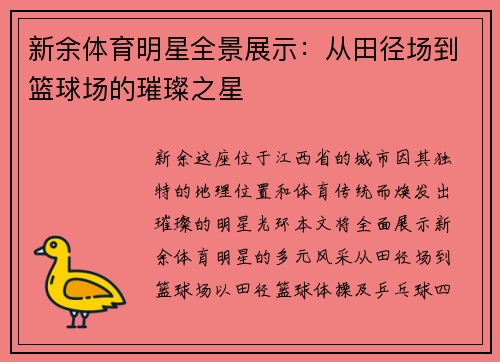 新余体育明星全景展示：从田径场到篮球场的璀璨之星